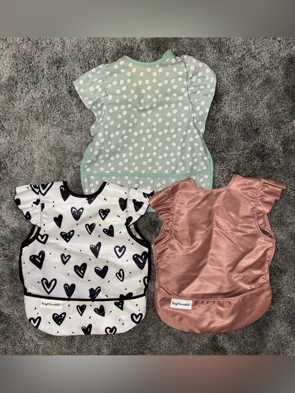 cloud island Kids' Waterproof Bibs - Mint Floral, Black Heart, Rose Gold